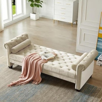 Raj Furniture Britine Upholstered Settee Chaise Lounge 210 x 80 x 70 Cm, Cream
