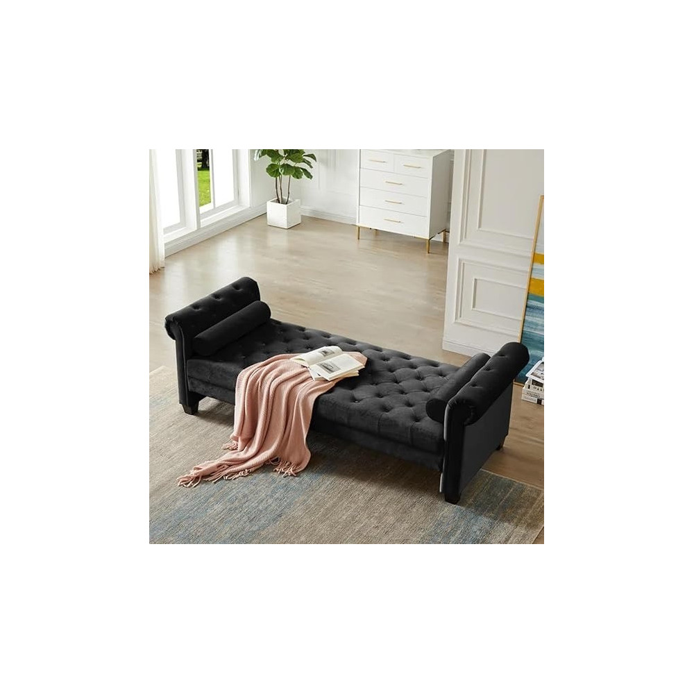Raj Furniture Britine Upholstered Settee Chaise Lounge 210 x 80 x 70 Cm, Black