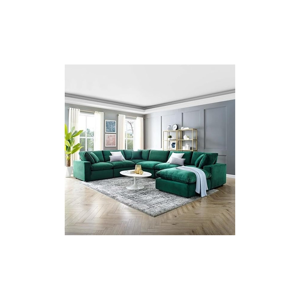 Raj Furniture Commix Softer Microfiber Filling Overstuffed Performance 7Piece Sectional Sofa 300 x 400 x 90 Cm, Green