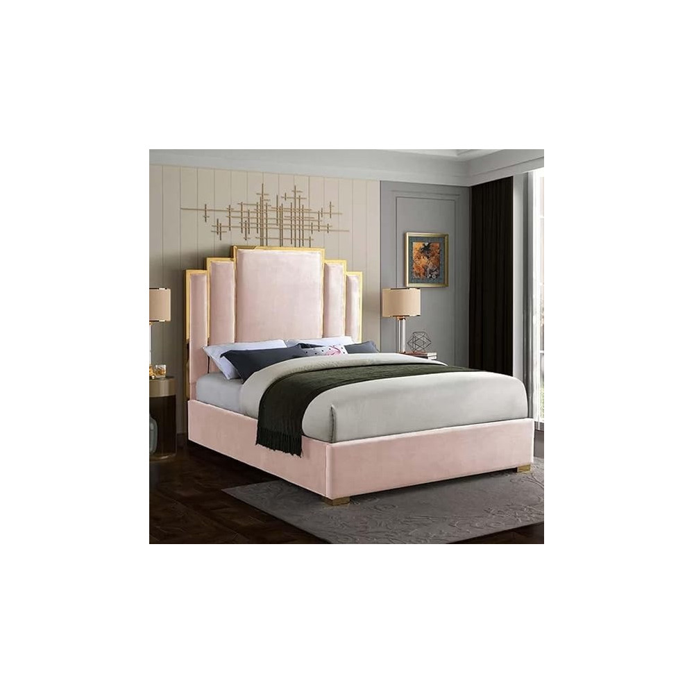 Raj Furniture Harlen Velvet Bed Frame 45 x 50 x 100 Cm, Pink