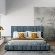 Raj Furniture Square Patterned Bed With High Headboard In Queen King Size 218 x 44 x 47 Cm, Blue FOS-FUAE-1437-1M