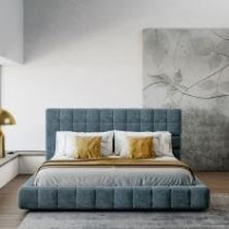 Raj Furniture Square Patterned Bed With High Headboard In Queen King Size 218 x 44 x 47 Cm, Blue FOS-FUAE-1437-1M
