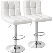 Homall Bar Stools Modern Pu Leather Adjustable Swivel Barstools, Armless Hydraulic Kitchen Counter Bar Stool Synthetic Leather Extra Height Square Island Barstool With Back Set Of 2, White