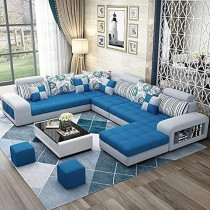 Ripple Furniture Apartment And Living Room Corner Sofa Set, Blue