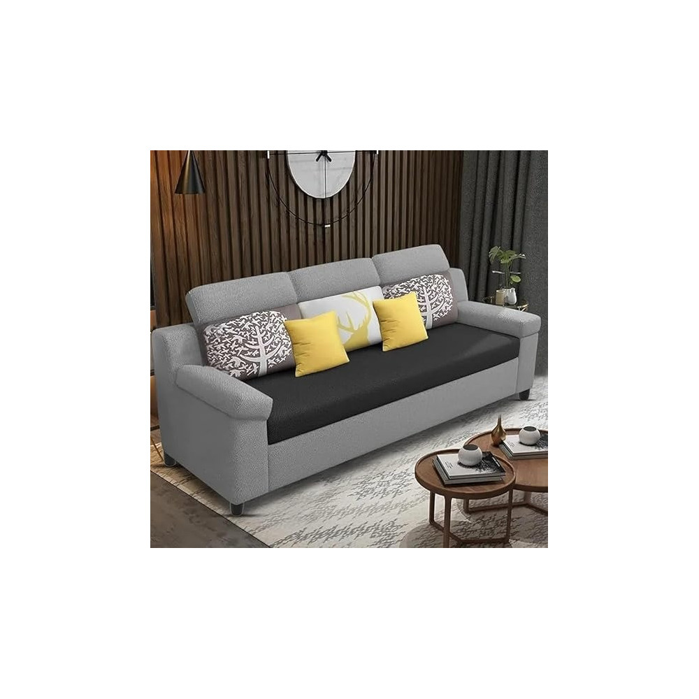 Raj Furniture Luxury 3 Seater Sofa For Living Room In Premium Fabric, Black Grey