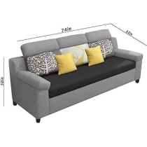 Raj Furniture Luxury 3 Seater Sofa For Living Room In Premium Fabric, Black Grey