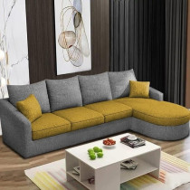 Raj Furniture Sumptuous Serenity The Round Lounger L-Shape 6 Seater Sofa Set For Your Living Room (Rhs), Yellow Grey