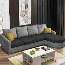 Raj Furniture Sumptuous Serenity The Round Lounger L-Shape 6 Seater Sofa Set For Your Living Room (Rhs), Black Grey