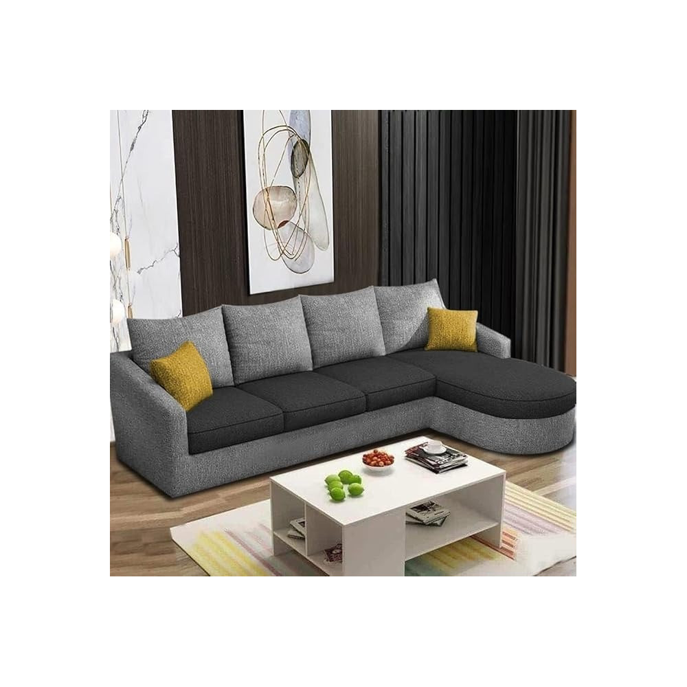 Raj Furniture Sumptuous Serenity The Round Lounger L-Shape 6 Seater Sofa Set For Your Living Room (Rhs), Black Grey