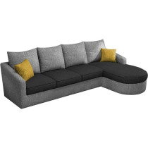 Raj Furniture Sumptuous Serenity The Round Lounger L-Shape 6 Seater Sofa Set For Your Living Room (Rhs), Black Grey