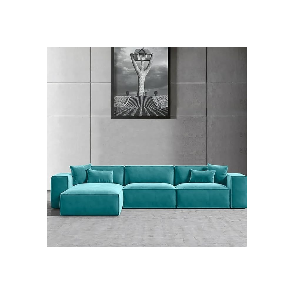 Ripple Furniture L-Shape Modern Style Luxury Home Couch (Right, Sky Blue)