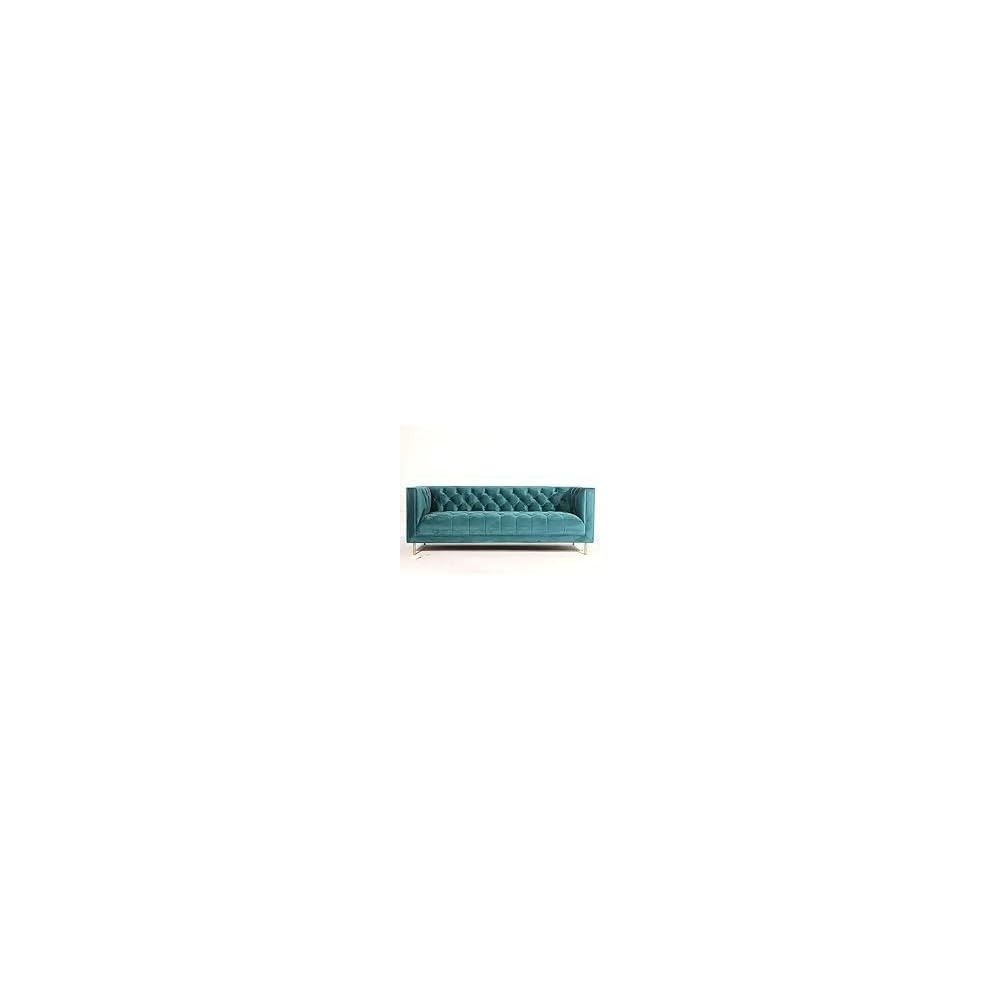 Raj Furniture Opulent Italian Elegance Luxurious White Velvet 3-Seater Sectional Sofa, Turquoise