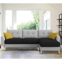 Raj Furniture Royal Azure Elegance 4 Seater L-Shaped Living Room Sofa In Plush Velvet Fabric (Rhs, Black Grey Fabric)