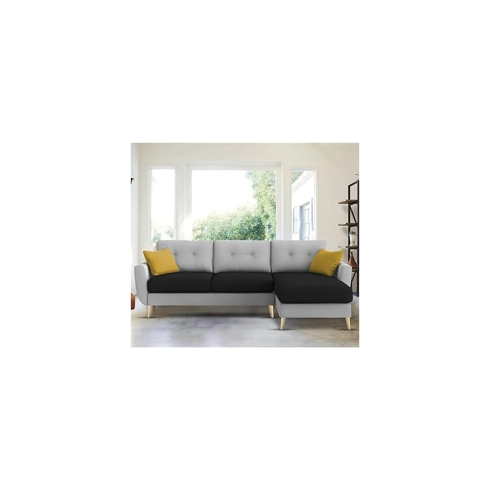 Raj Furniture Royal Azure Elegance 4 Seater L-Shaped Living Room Sofa In Plush Velvet Fabric (Rhs, Black Grey Fabric)