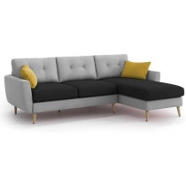 Raj Furniture Royal Azure Elegance 4 Seater L-Shaped Living Room Sofa In Plush Velvet Fabric (Rhs, Black Grey Fabric)