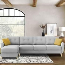 Raj Furniture Luxury 6 Seater L Shape Sofa Set For Living Room In Premium Fabric, Lhs, Grey