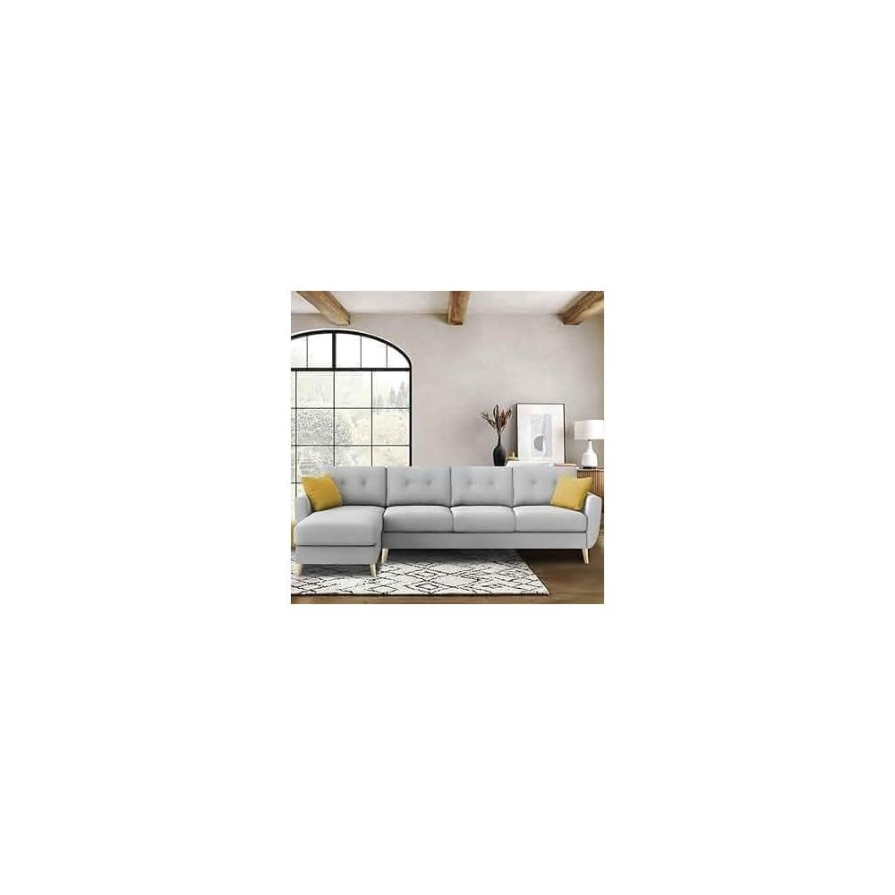 Raj Furniture Luxury 6 Seater L Shape Sofa Set For Living Room In Premium Fabric, Lhs, Grey