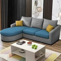 Raj Furniture Eleganceedge 4-Seater Sofa Set For Living Room, Lhs, Turquise Grey
