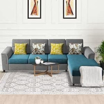 Raj Furniture Harmony 6-Seater L-Shape Sofa Set For Living Room, Turquise Grey