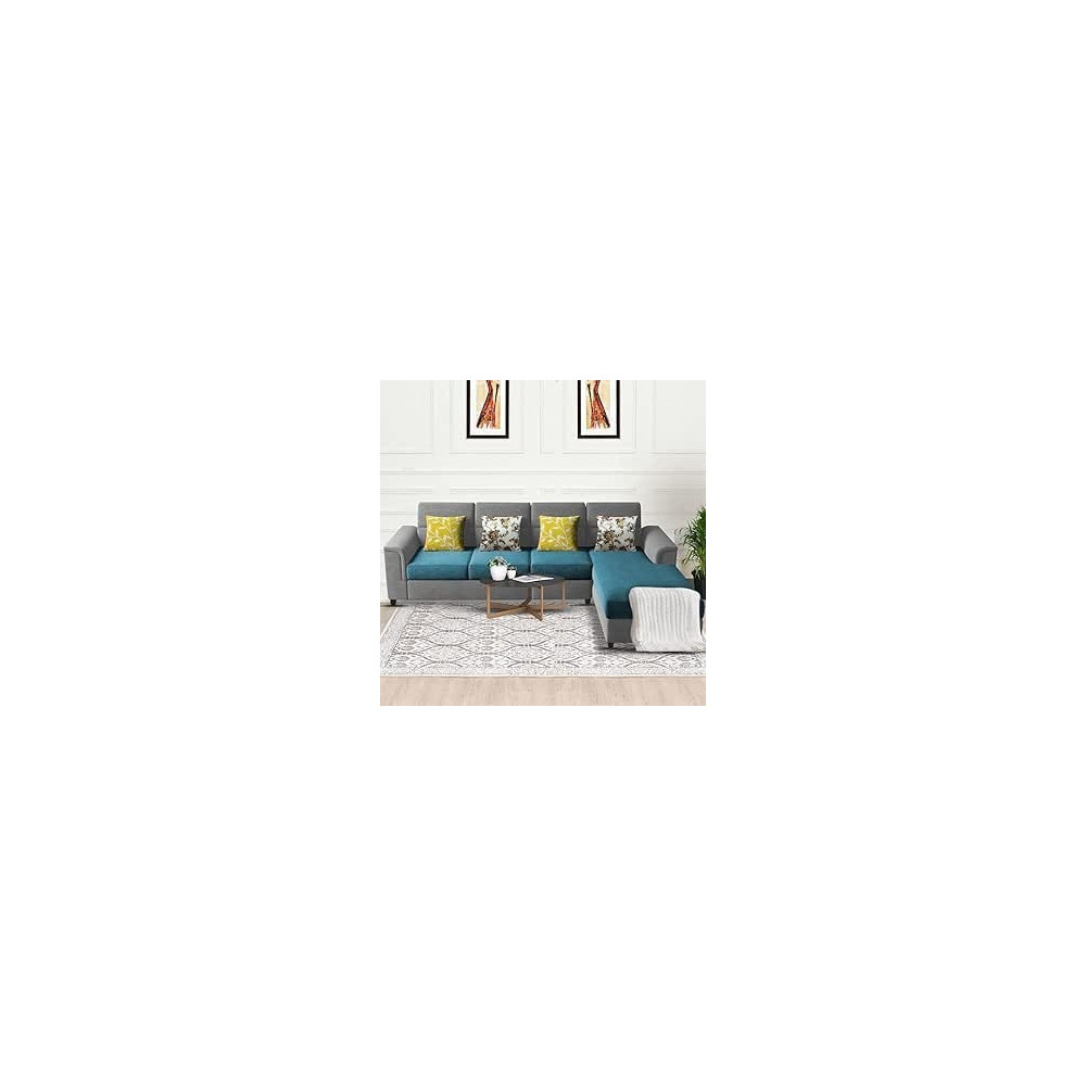 Raj Furniture Harmony 6-Seater L-Shape Sofa Set For Living Room, Turquise Grey