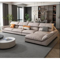 Raj Furniture Nordic Style Modern Luxury Leather Living Room Couch, Beige