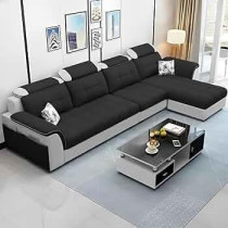 Ripple Furniture Luxury Rhs L Shape Sofa Set For Living Room In Premium Fabric, Black Grey