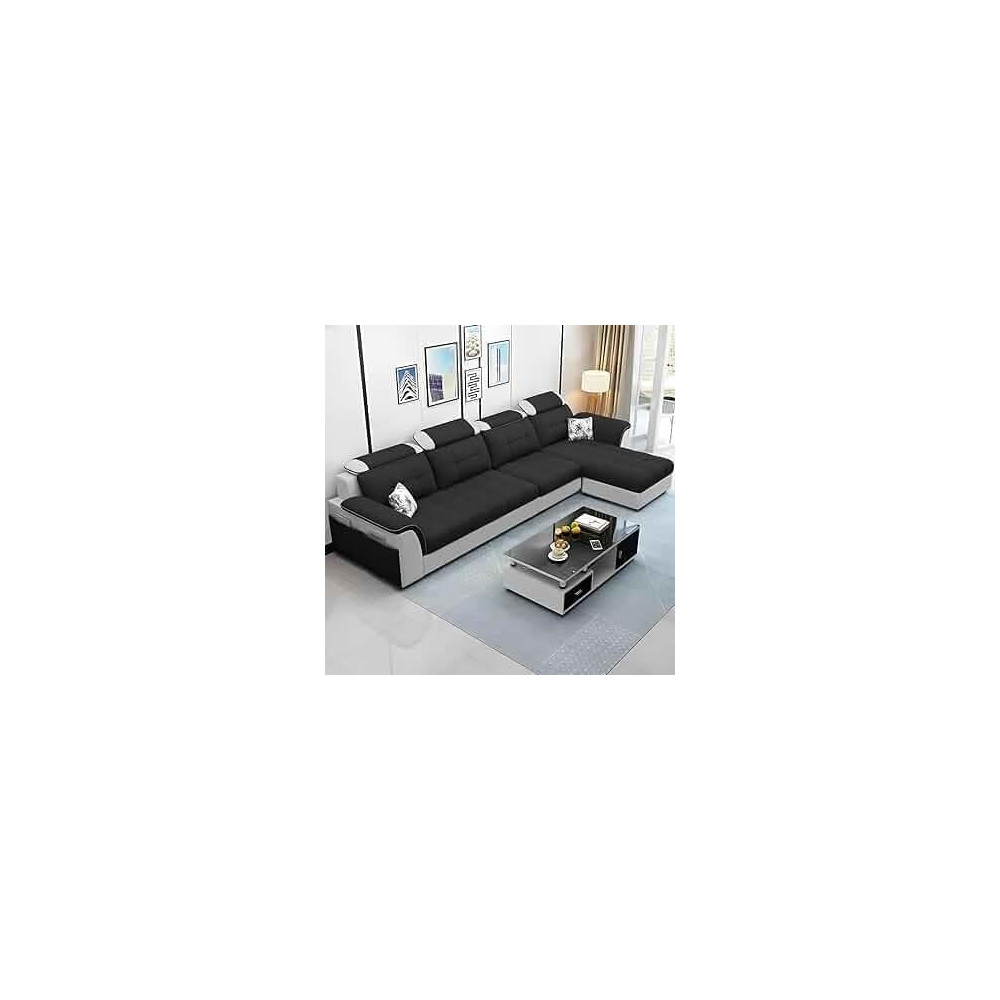 Ripple Furniture Luxury Rhs L Shape Sofa Set For Living Room In Premium Fabric, Black Grey