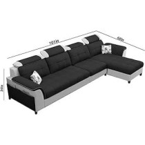 Ripple Furniture Luxury Rhs L Shape Sofa Set For Living Room In Premium Fabric, Black Grey