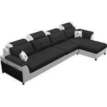 Ripple Furniture Luxury Rhs L Shape Sofa Set For Living Room In Premium Fabric, Black Grey