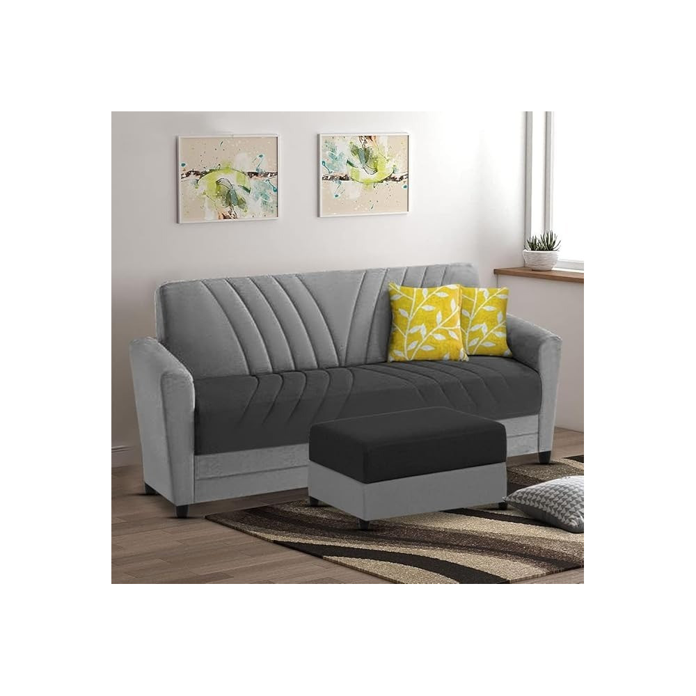 Ripple Furniture Elegance Essence 3 Seater Sofa Set With Ottoman, Black Grey