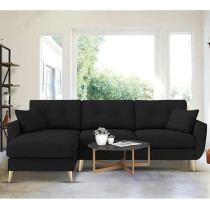 Royal Azure Elegance 4 Seater L-Shaped Living Room Sofa In Plush Velvet Fabric, Lhs, Black Fabric