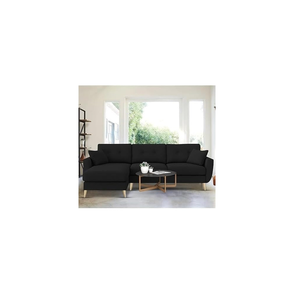 Royal Azure Elegance 4 Seater L-Shaped Living Room Sofa In Plush Velvet Fabric, Lhs, Black Fabric