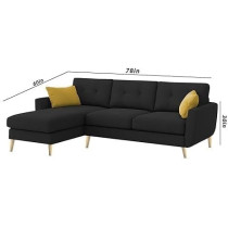 Royal Azure Elegance 4 Seater L-Shaped Living Room Sofa In Plush Velvet Fabric, Lhs, Black Fabric