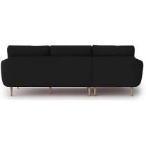Royal Azure Elegance 4 Seater L-Shaped Living Room Sofa In Plush Velvet Fabric, Lhs, Black Fabric