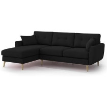 Royal Azure Elegance 4 Seater L-Shaped Living Room Sofa In Plush Velvet Fabric, Lhs, Black Fabric