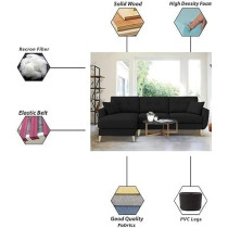 Royal Azure Elegance 4 Seater L-Shaped Living Room Sofa In Plush Velvet Fabric, Lhs, Black Fabric