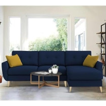 Raj Furniture Royal Azure Elegance 4 Seater L-Shaped Living Room Sofa In Plush Velvet Fabric, Rhs, Blue Fabric
