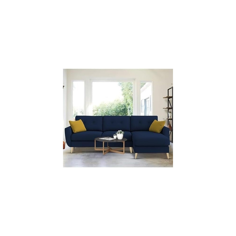 Raj Furniture Royal Azure Elegance 4 Seater L-Shaped Living Room Sofa In Plush Velvet Fabric, Rhs, Blue Fabric