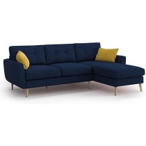 Raj Furniture Royal Azure Elegance 4 Seater L-Shaped Living Room Sofa In Plush Velvet Fabric, Rhs, Blue Fabric