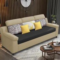 Raj Furniture Luxury 3 Seater Sofa For Living Room In Premium Fabric, Cream Black