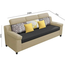 Raj Furniture Luxury 3 Seater Sofa For Living Room In Premium Fabric, Cream Black