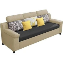Raj Furniture Luxury 3 Seater Sofa For Living Room In Premium Fabric, Cream Black