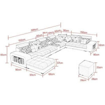 Ripple Furniture Modern Couch U Shaped Fabric Living Room Furniture L Shape Corner Sofa Set