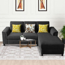 Raj Furniture Elegant 4 Seater L Shape Sofa Set For Living Room, Black