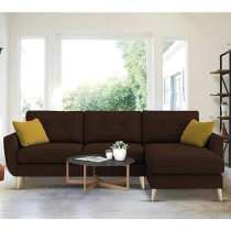 Raj Furniture Royal Azure Elegance 4 Seater L-Shaped Living Room Sofa In Plush Velvet Fabric, Rhs, Brown Fabric