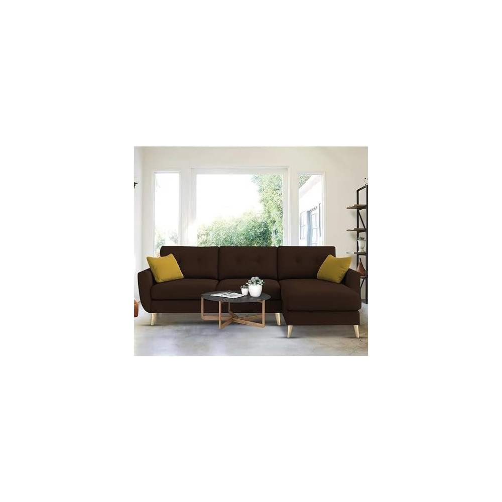 Raj Furniture Royal Azure Elegance 4 Seater L-Shaped Living Room Sofa In Plush Velvet Fabric, Rhs, Brown Fabric