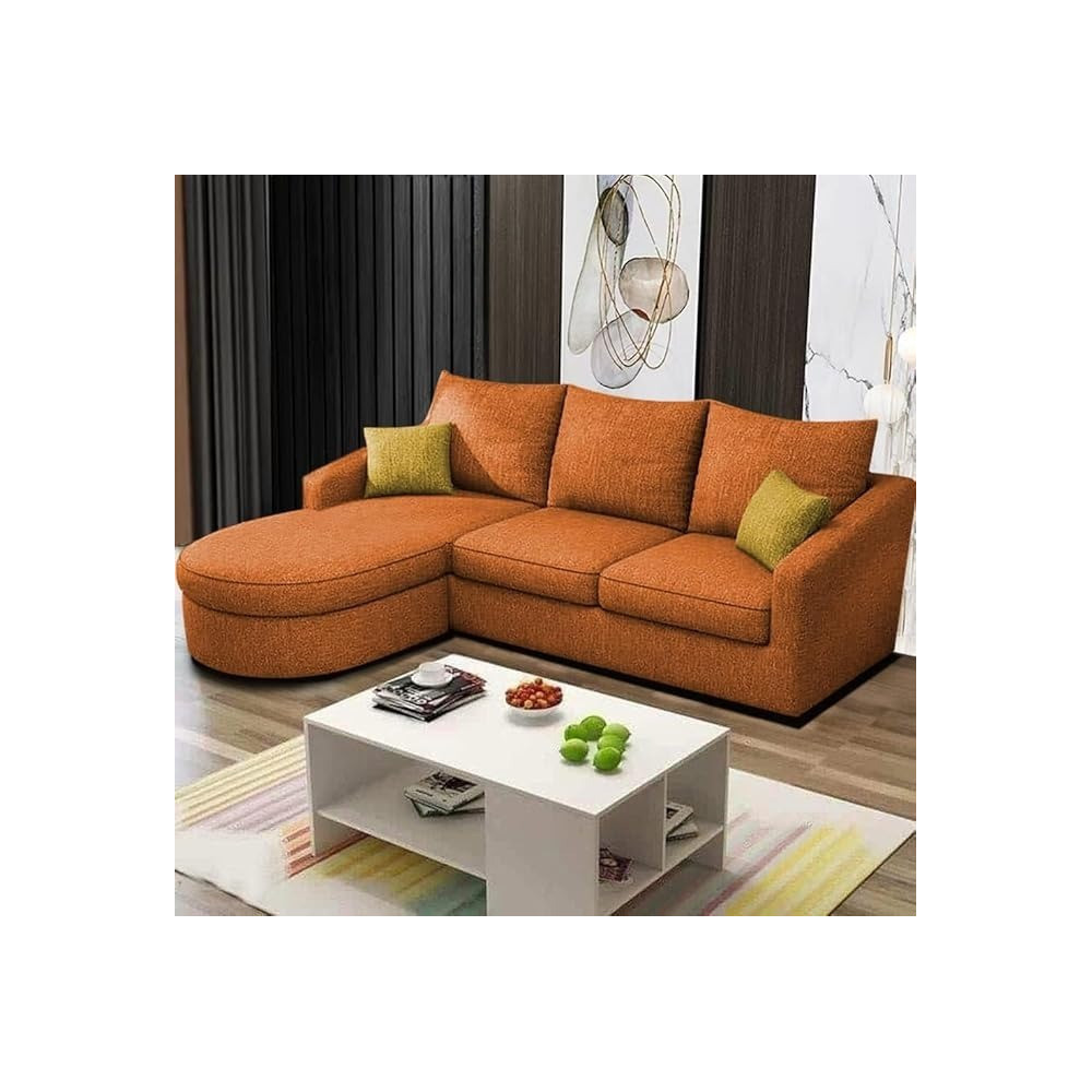 Ripple Furniture Eleganceedge 4-Seater Sofa Set For Living Room, Lhs, Orange