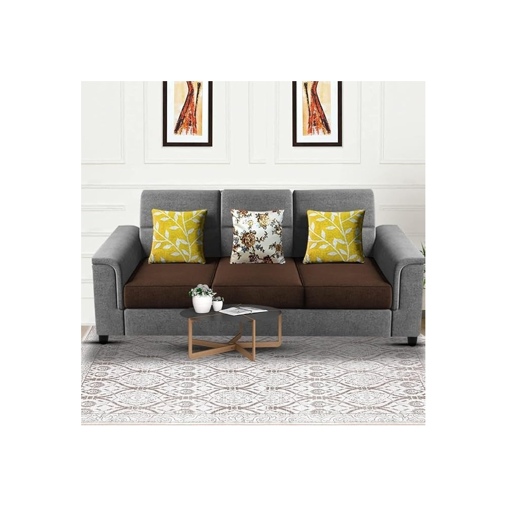 Raj Furniture Elegant 3 Seater Sofa Set For Living Room, Brown Grey