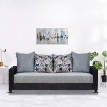 Raj Furniture 3 Seater Sofa For Living Room, Black Grey Fabric