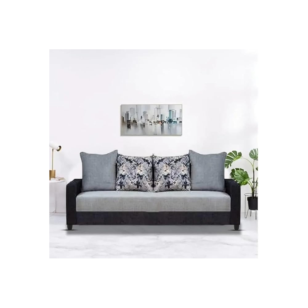 Raj Furniture 3 Seater Sofa For Living Room, Black Grey Fabric